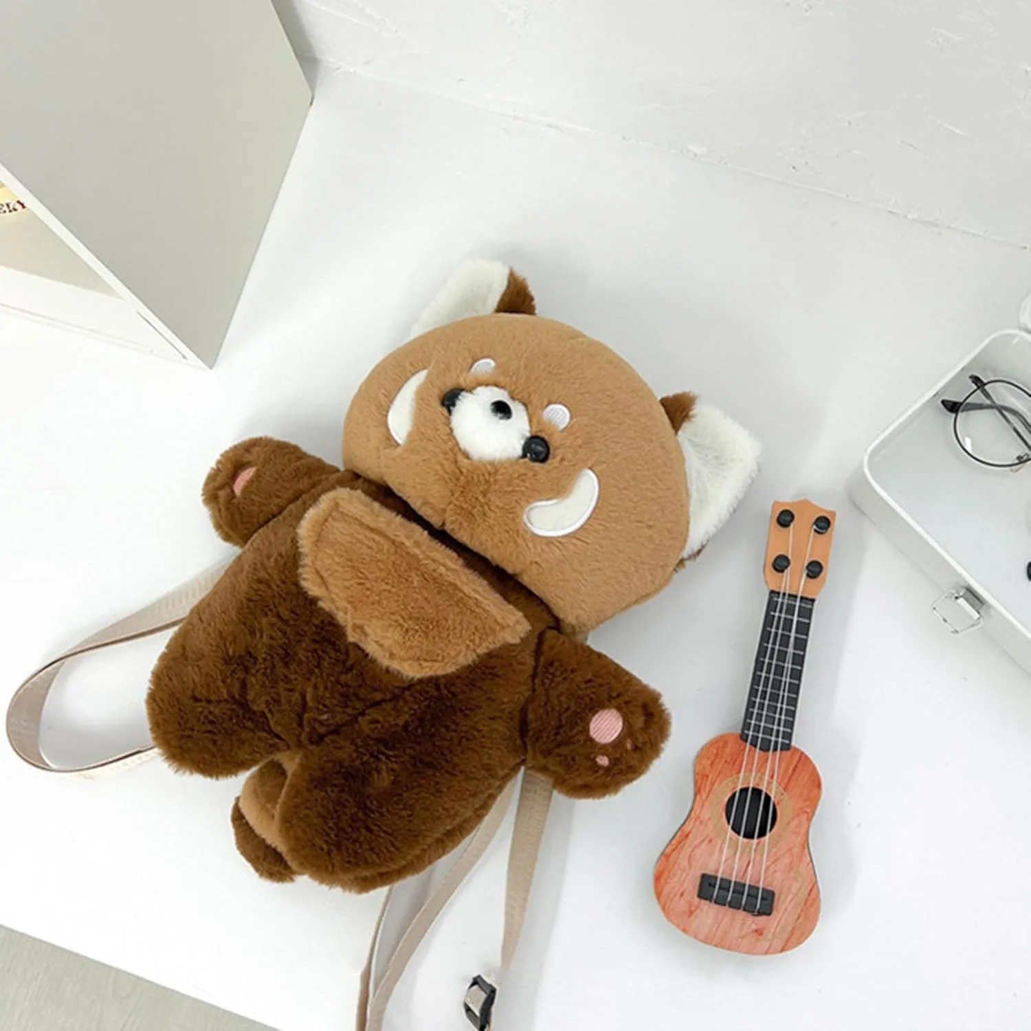 Plush Panda Shoulder Bag Lovely Cartoon Bear Backpack Dating Bag Soft Crossbody Bag Simple Messengers Bag for Daily