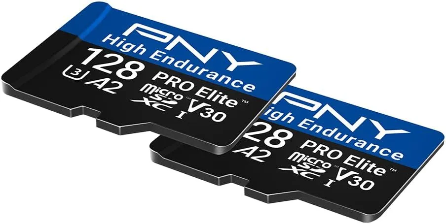 PNY 128GB PRO Elite™ High Endurance C10 U3 V30 A2 microSDXC Flash Memory Card – Up to 100/90MB/s Read/Write, 4K UHD, Full HD, UHS-I, Surveillance, Home Security, Continuous Recording, Dash Cam, 2-Pack