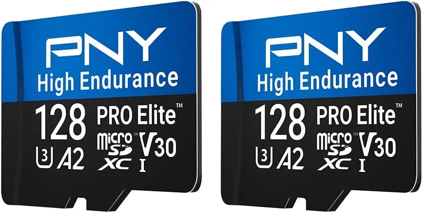 PNY 128GB PRO Elite™ High Endurance C10 U3 V30 A2 microSDXC Flash Memory Card – Up to 100/90MB/s Read/Write, 4K UHD, Full HD, UHS-I, Surveillance, Home Security, Continuous Recording, Dash Cam, 2-Pack