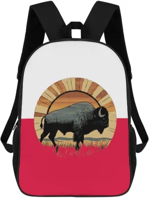 Poland Flag Polish Bison Unisex Backpack 17" Casual Daypacks Simple Shoulders Bag for Camping Hiking Travel Gear