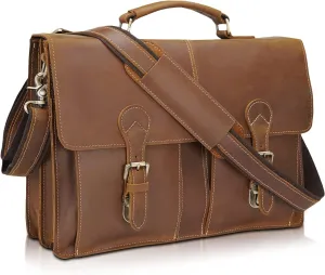 Polare 16" Full Grain Leather Messenger Bag Laptop Briefcase Bag Professional Work Bag For Men with YKK Zippers