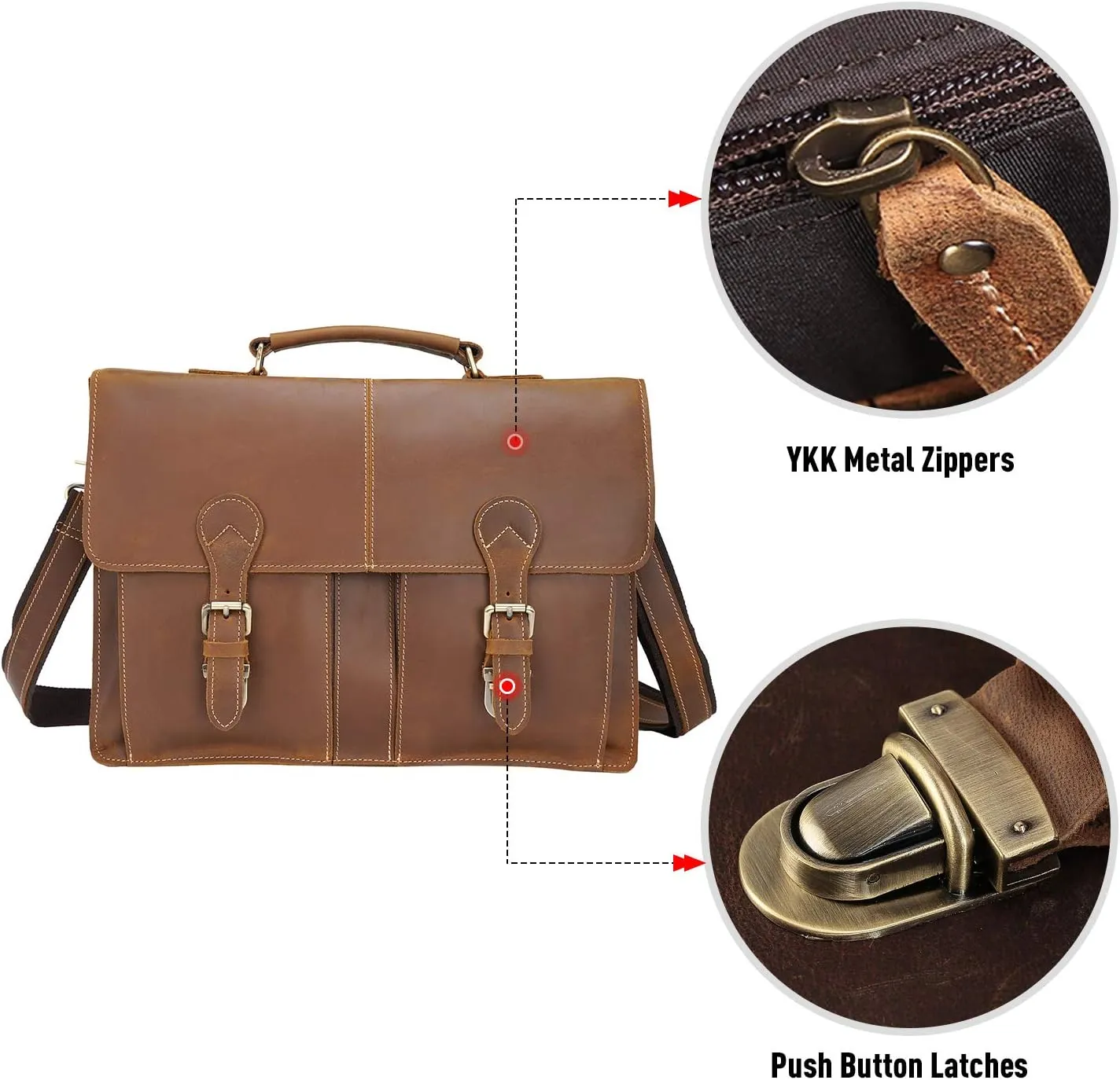 Polare 16" Full Grain Leather Messenger Bag Laptop Briefcase Bag Professional Work Bag For Men with YKK Zippers