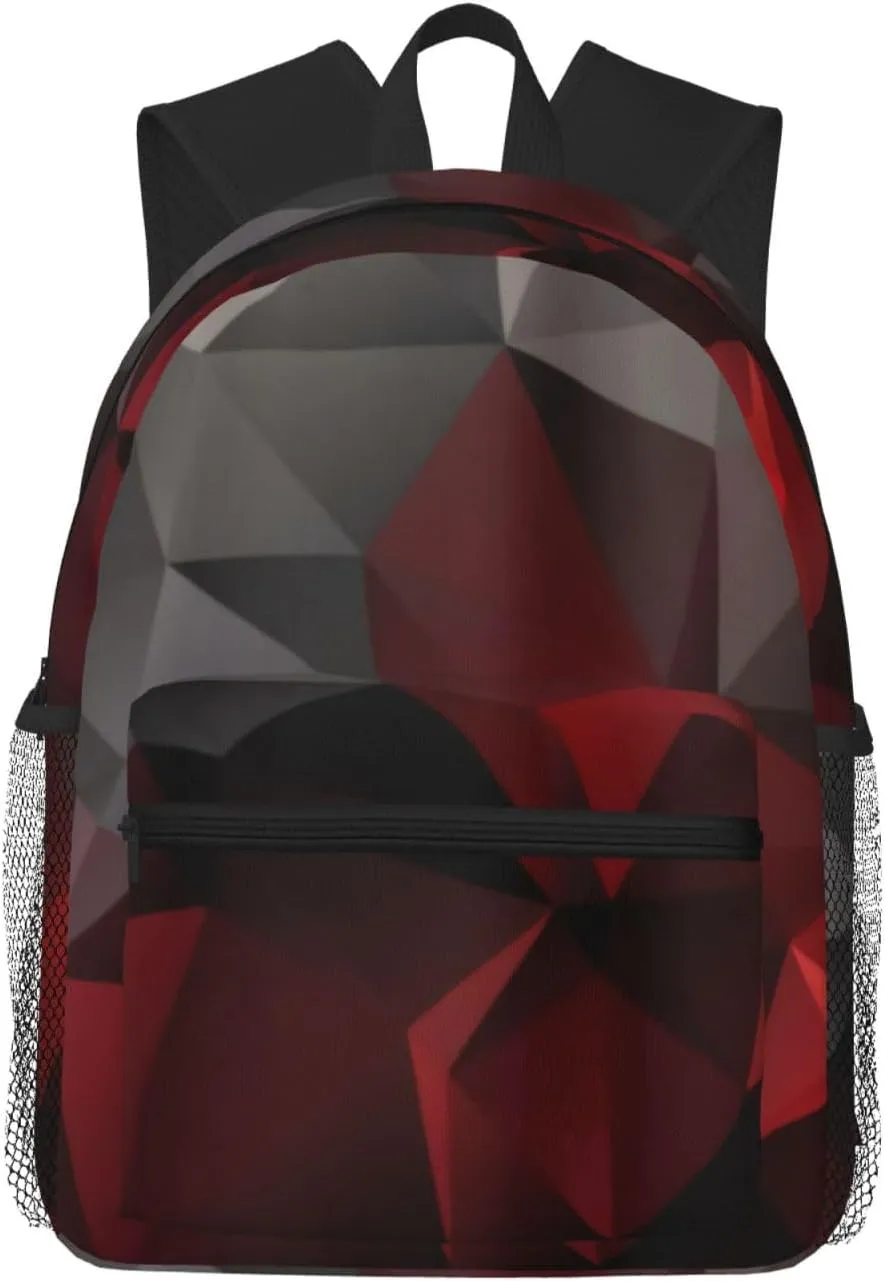 Polygonal, Black And Red Lightweight Packable Backpack Travel Casual Hiking Daypack Foldable Backpack For Men Women