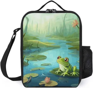 Portable Insulated Meal Bag,Frog in A Pond Print Hand-held Insulated And Cold Meal Bag,cross-body Portable Meal Bag