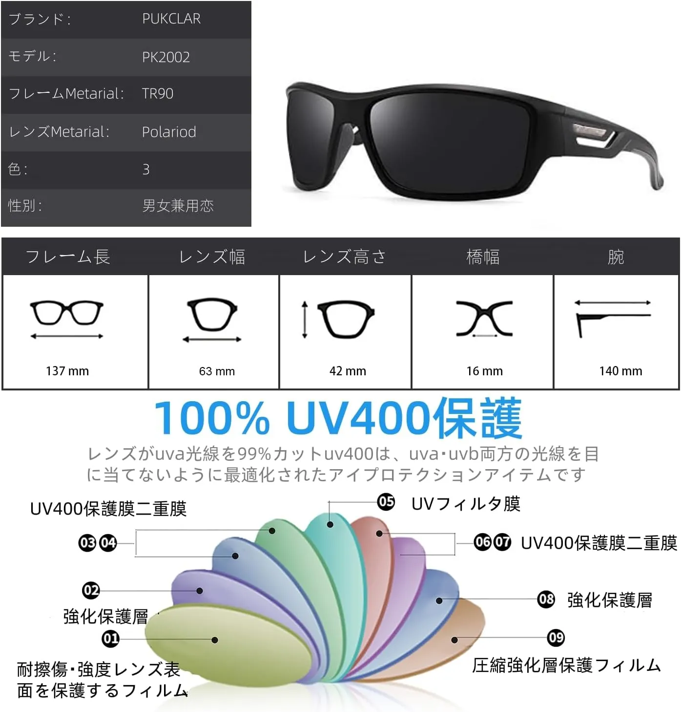 PUKCLAR Sports Polarized Sunglasses for Men Women Driving Sunglasses Cycling Running Fishing Goggles Unbreakable Frame
