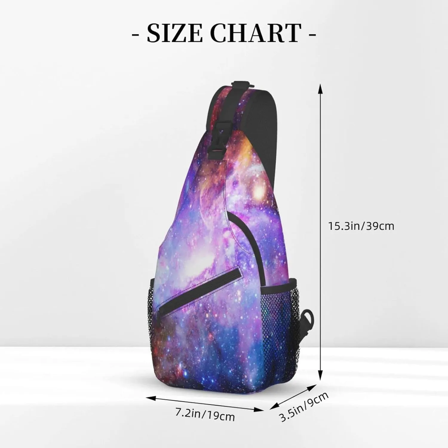 Purple Blue Galaxy Sling Bag Crossbody Backpack,Dark Space Stars Blue Purple and Pink Galaxy Chest Bag Adjustable Casual Shoulder Backpack Nebula Scenery Theme Travel Hiking Daypack