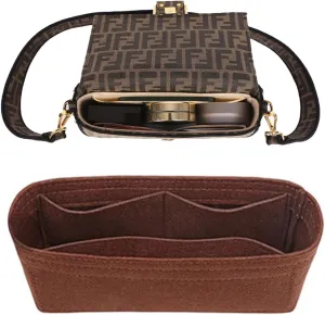 Purse Organizer Insert for Handbags, Softened Felt Insert Bag Organizer for Tote, Handbag Organizer fit for Baguette, Longchamp (Coffee, Medium)