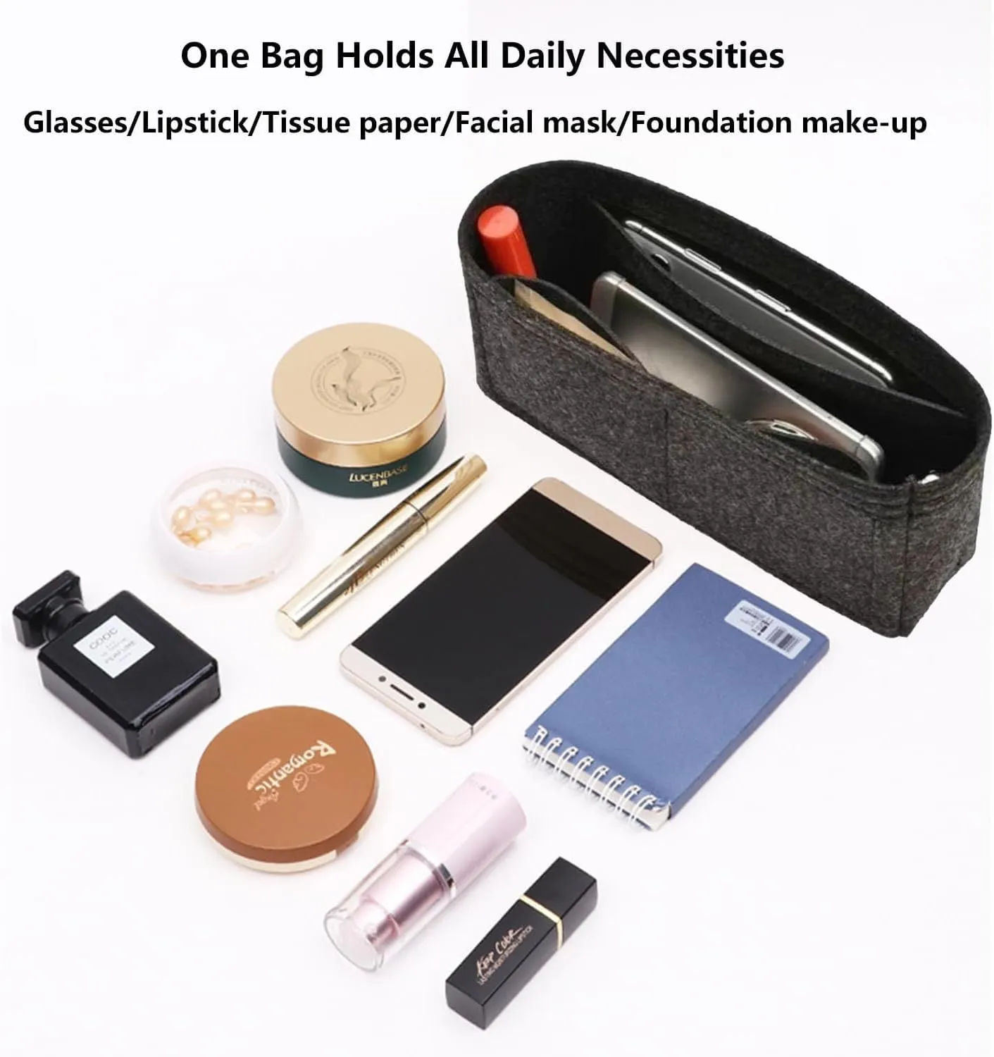 Purse Organizer Insert for Handbags, Softened Felt Insert Bag Organizer for Tote, Handbag Organizer fit for Baguette, Longchamp (Coffee, Medium)