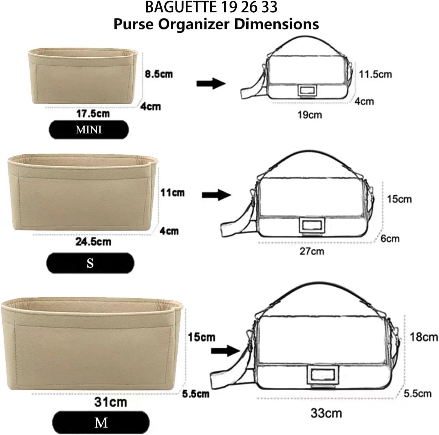 Purse Organizer Insert for Handbags, Softened Felt Insert Bag Organizer for Tote, Handbag Organizer fit for Baguette, Longchamp (Coffee, Medium)