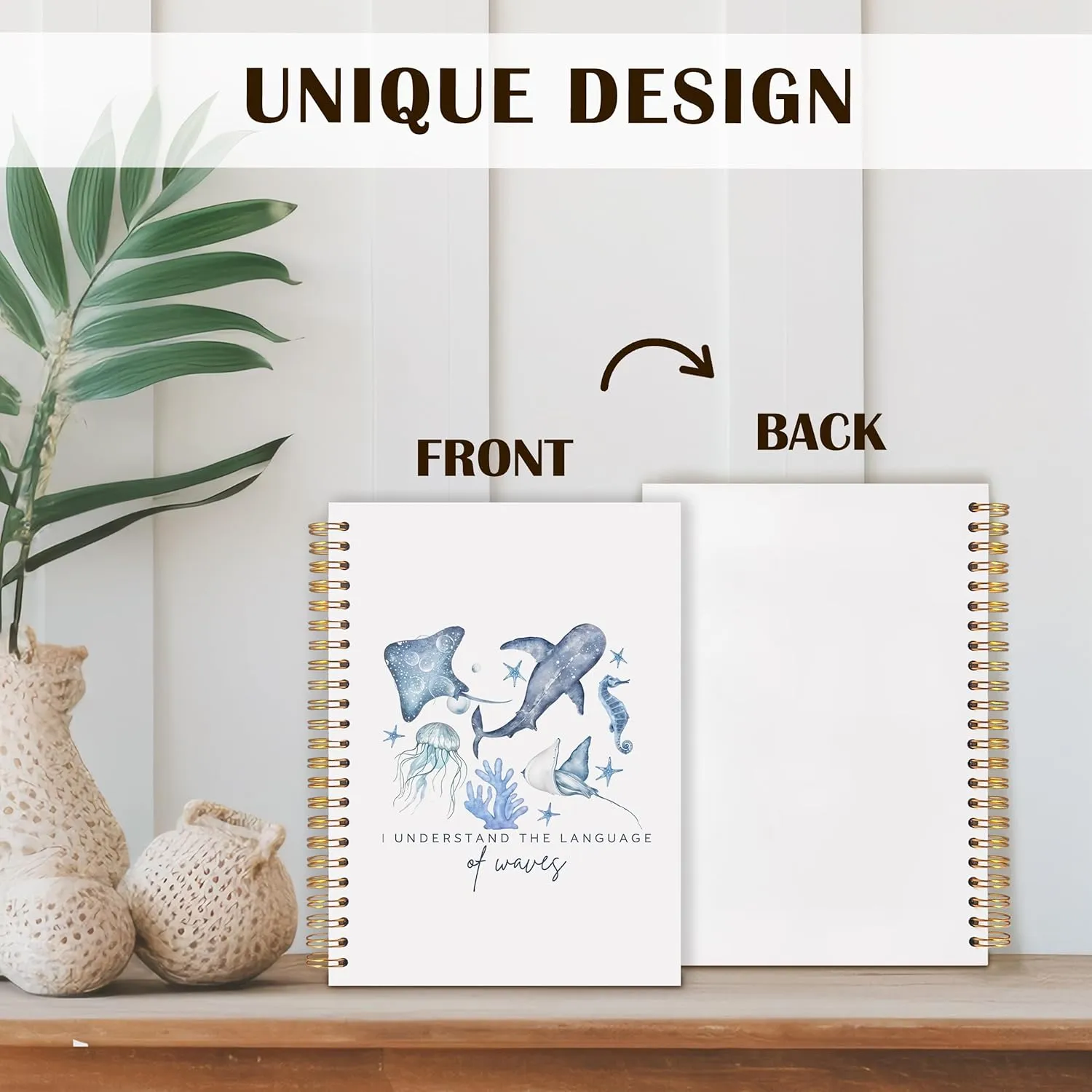 Qabliqo Watercolor Ocean Spiral Notebooks, Retro Marine Biology Journals for Writing, Gifts for Ocean Beach Lovers Journal, Blue Sea Animal Beach Notebook for Note Taking, 5.5x8.3 Inch