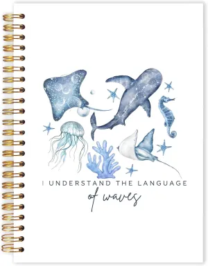Qabliqo Watercolor Ocean Spiral Notebooks, Retro Marine Biology Journals for Writing, Gifts for Ocean Beach Lovers Journal, Blue Sea Animal Beach Notebook for Note Taking, 5.5x8.3 Inch