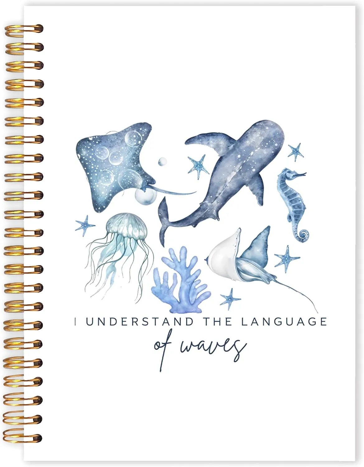Qabliqo Watercolor Ocean Spiral Notebooks, Retro Marine Biology Journals for Writing, Gifts for Ocean Beach Lovers Journal, Blue Sea Animal Beach Notebook for Note Taking, 5.5x8.3 Inch