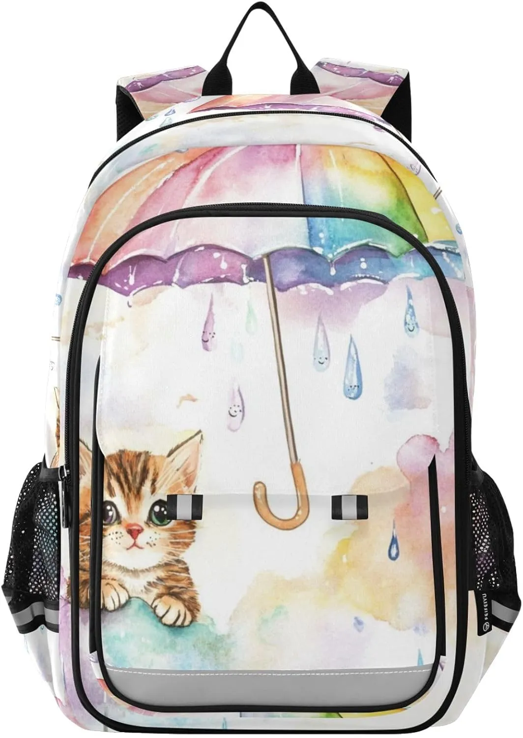 Rainbow Cloud Cat Backpack for Boys Girls Elementary School Bag Kids Bookbag Travel Rucksack With Reflective Stripes