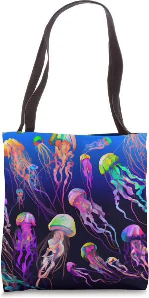 Rainbow Jellyfish with long tentacles Deep Sea Jellyfish Tote Bag