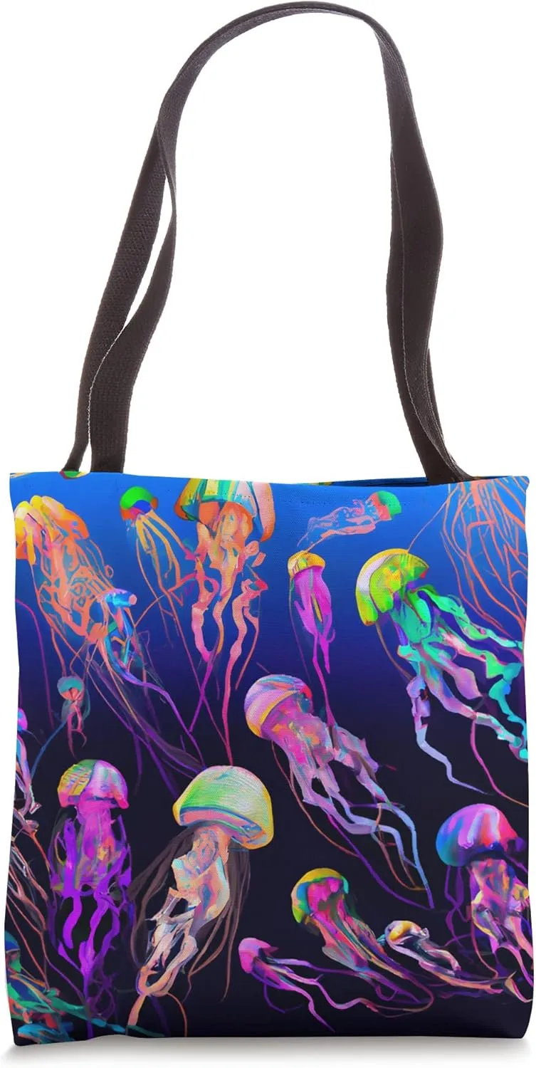 Rainbow Jellyfish with long tentacles Deep Sea Jellyfish Tote Bag