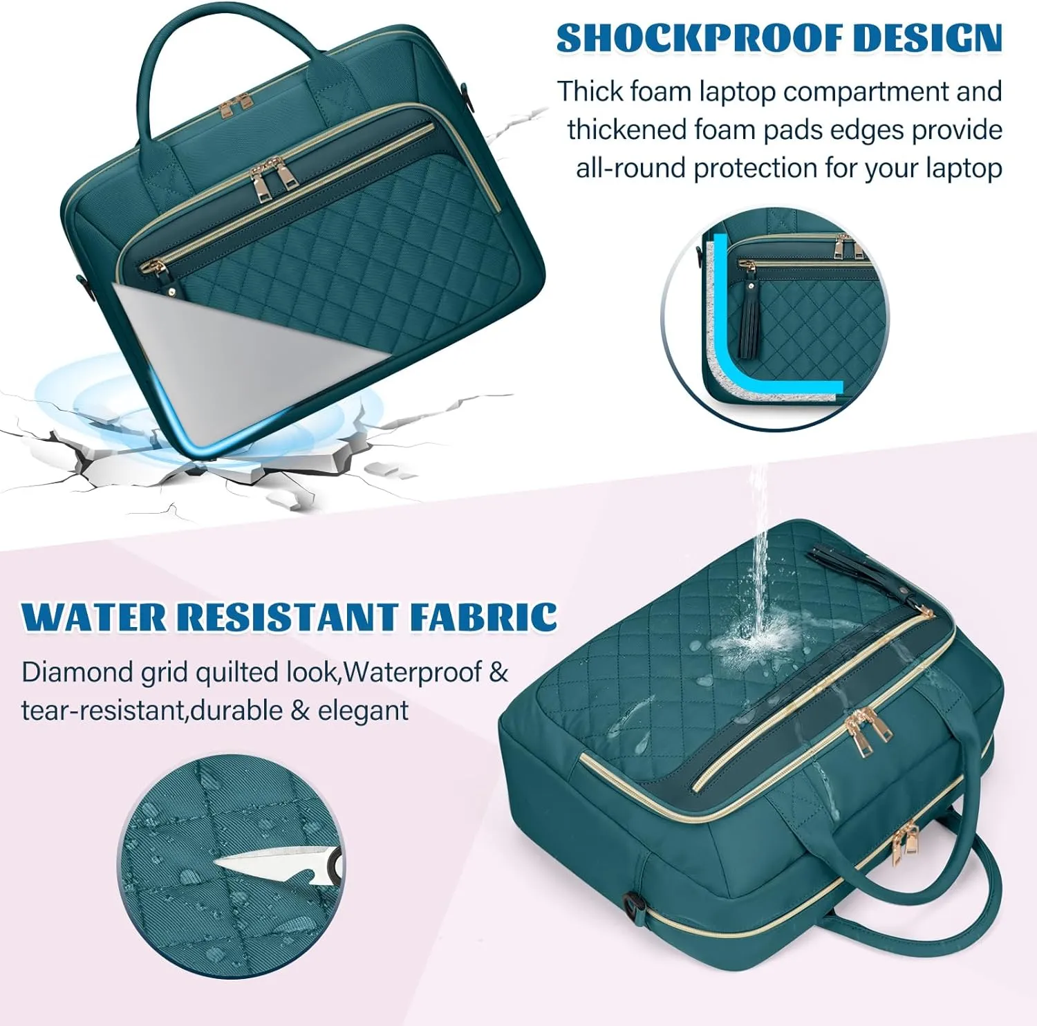 RAINSMORE Laptop Bag 17.3 Inch Briefcase for Women Waterproof Computer Messenger Shoulder Bags Large Laptop Case for Work Business Office Travel College, Dark Green