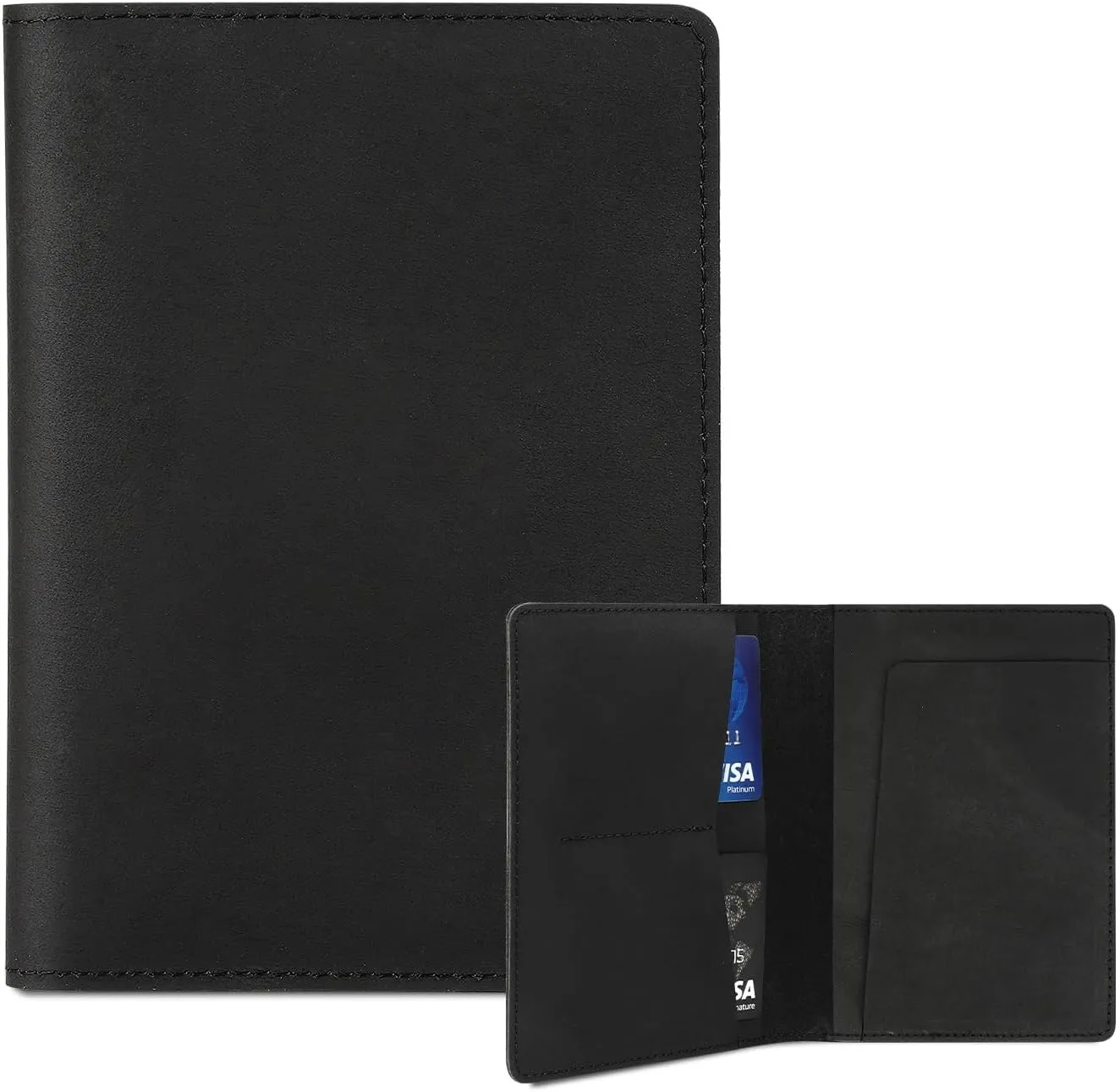 Real Leather Passport Holder for Men and Women, Handmade Wallet Cover Case, Travel Must-Haves Essentials Accessories, Birthday Gifts (Crazy Horse, Black)