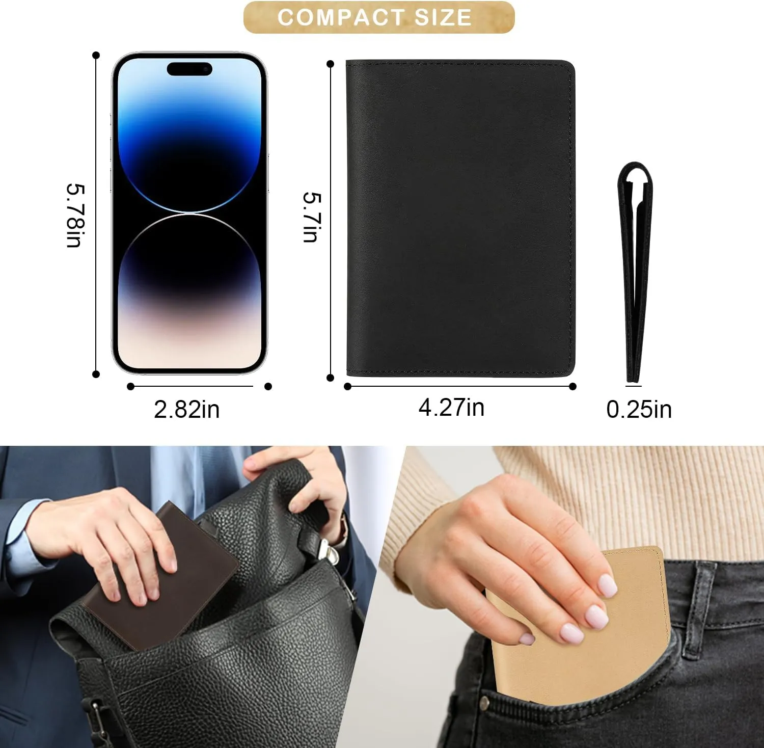 Real Leather Passport Holder for Men and Women, Handmade Wallet Cover Case, Travel Must-Haves Essentials Accessories, Birthday Gifts (Crazy Horse, Black)