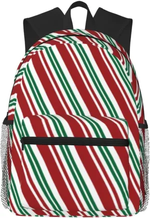 Red & Green Peppermint Stripe Lightweight Packable Backpack Travel Casual Hiking Daypack Foldable Backpack For Men Women