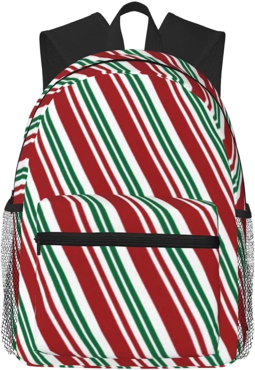 Red & Green Peppermint Stripe Lightweight Packable Backpack Travel Casual Hiking Daypack Foldable Backpack For Men Women