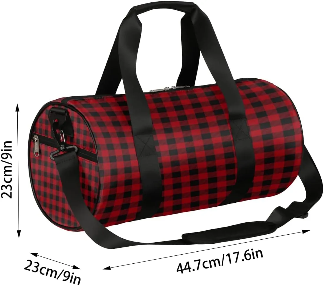 Red Black Plaid Gym Bag Small Gym Duffel Bags for Men Women Tartan Overnight Weekender Bag Lightweight Sport Duffle Bag Carry On Gymbag