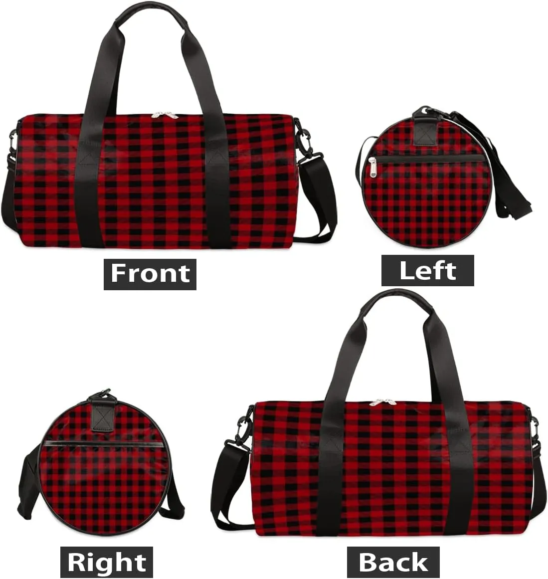 Red Black Plaid Gym Bag Small Gym Duffel Bags for Men Women Tartan Overnight Weekender Bag Lightweight Sport Duffle Bag Carry On Gymbag