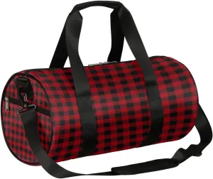 Red Black Plaid Gym Bag Small Gym Duffel Bags for Men Women Tartan Overnight Weekender Bag Lightweight Sport Duffle Bag Carry On Gymbag