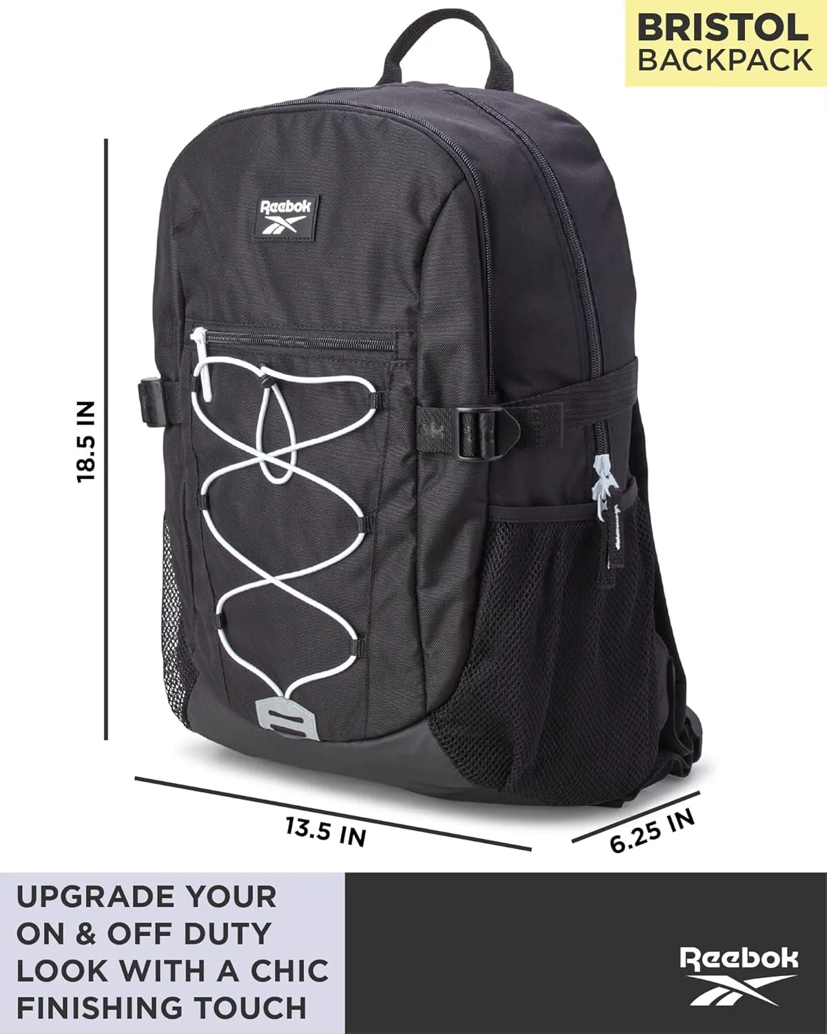 Reebok Backpack - Lightweight Carry On Weekender Overnight Sports Gym Bag - Versatile Bag Pack for Travel, Beach, Size One Size, Black Bristol
