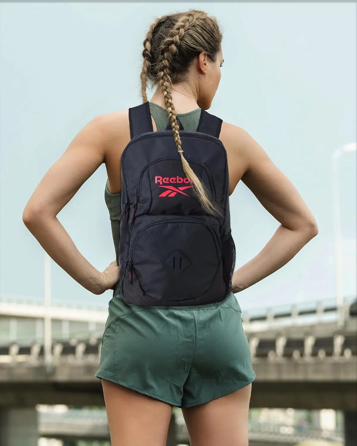 Reebok Backpack - Lightweight Carry On Weekender Overnight Sports Gym Bag - Versatile Bag Pack for Travel, Beach, Size One Size, Black Jeri With Red Logo