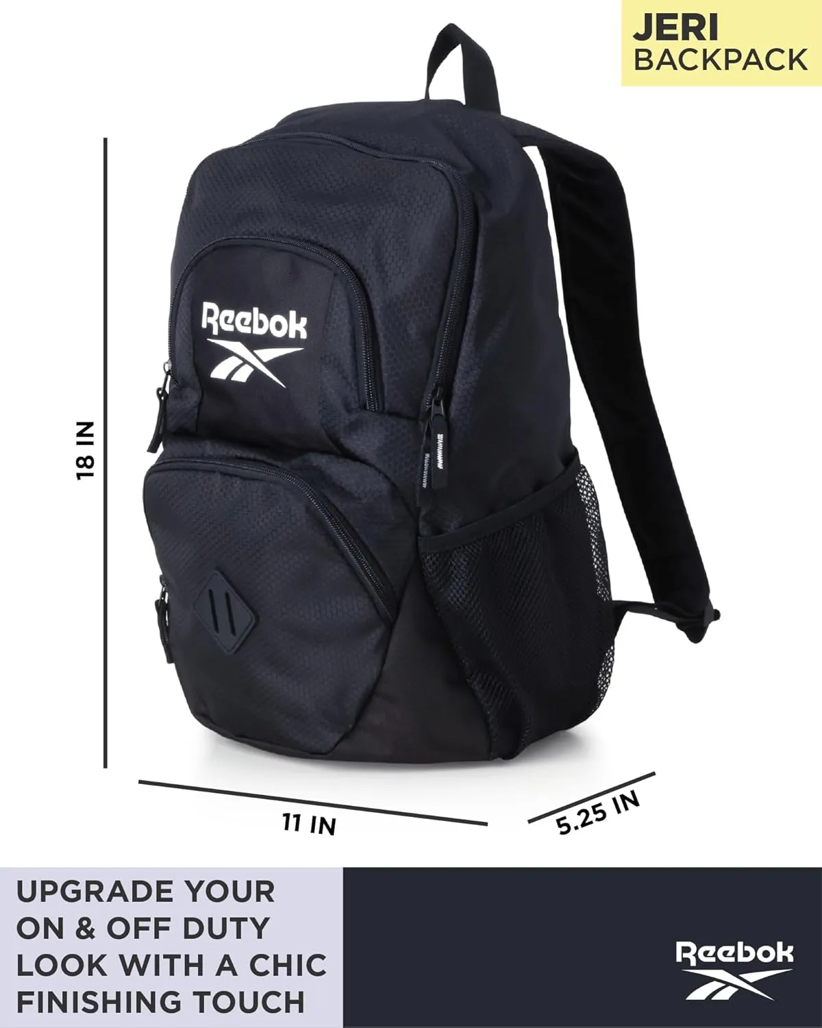 Reebok Backpack - Lightweight Carry On Weekender Overnight Sports Gym Bag - Versatile Bag Pack for Travel, Beach, Size One Size, Black Jeri With White Logo