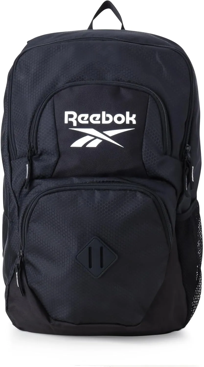 Reebok Backpack - Lightweight Carry On Weekender Overnight Sports Gym Bag - Versatile Bag Pack for Travel, Beach, Size One Size, Black Jeri With White Logo