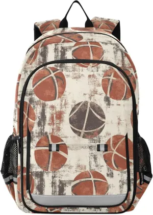 Retro Basket Balls Backpack for Boys Girls Elementary School Bag Kids Bookbag Travel Rucksack With Reflective Stripes Children's backpack
