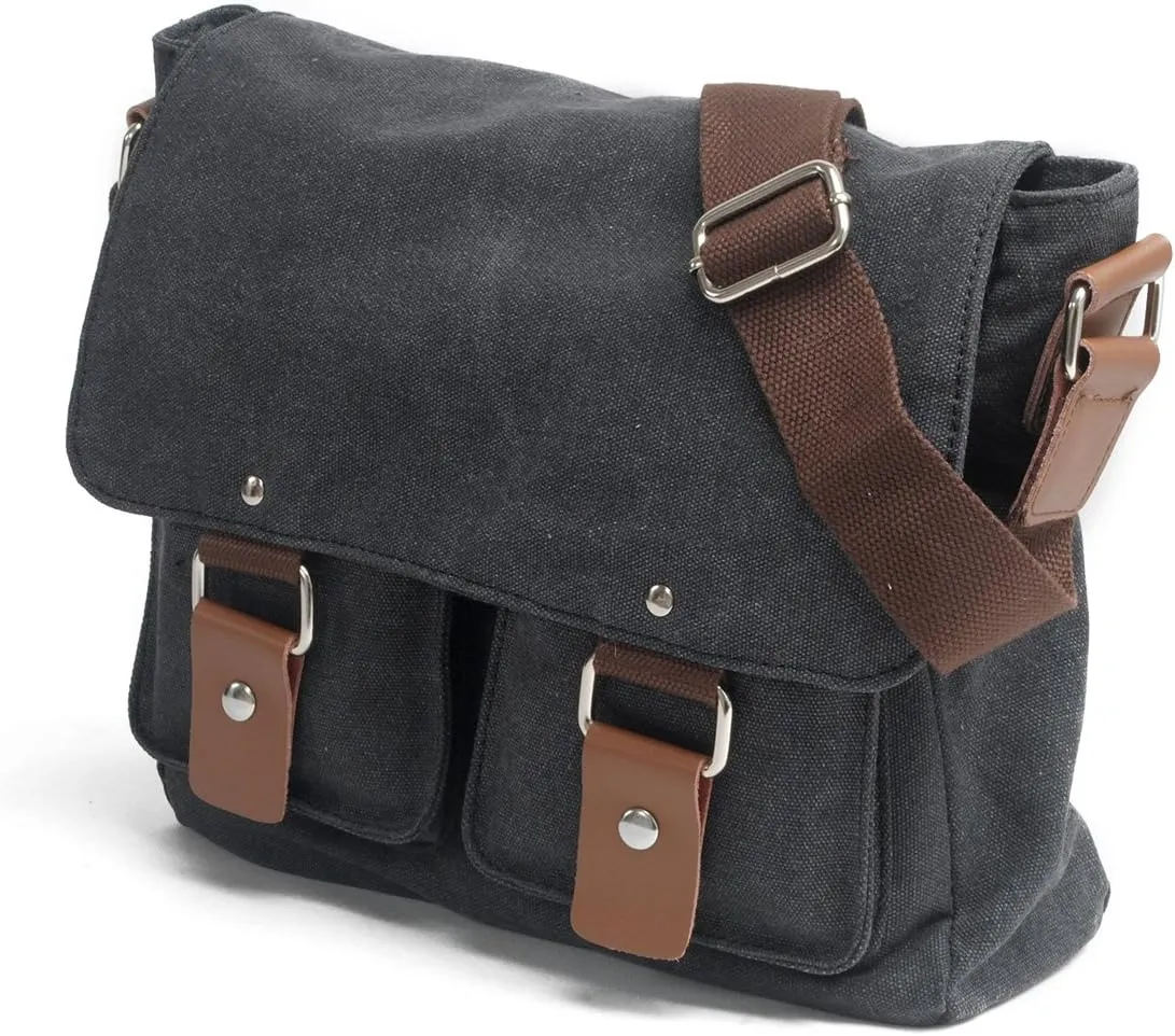 Retro Canvas Messenger Bag Shoulder Travel Cross Satchel Body Bag Sling bag/Multiple Pockets(Medium, Dark Grey)