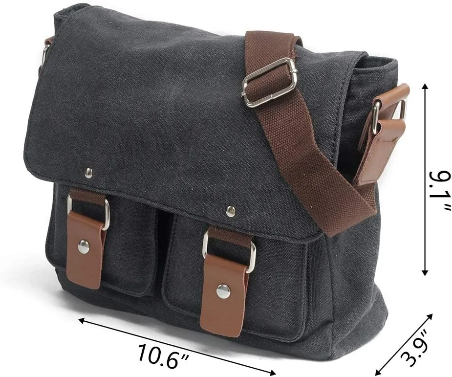 Retro Canvas Messenger Bag Shoulder Travel Cross Satchel Body Bag Sling bag/Multiple Pockets(Medium, Dark Grey)