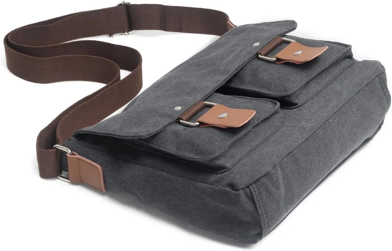 Retro Canvas Messenger Bag Shoulder Travel Cross Satchel Body Bag Sling bag/Multiple Pockets(Medium, Dark Grey)