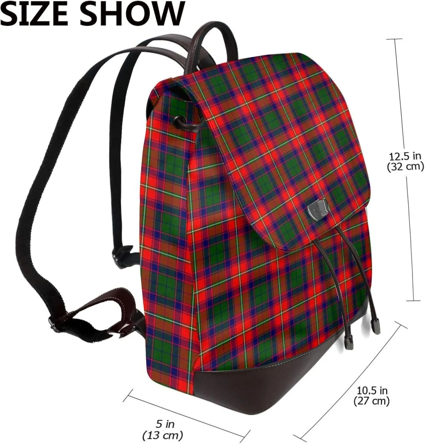 Retro Leather Shoulder Bag Roxburgh District Tartan Backpack Practical Daypack Purse for Women Ladies