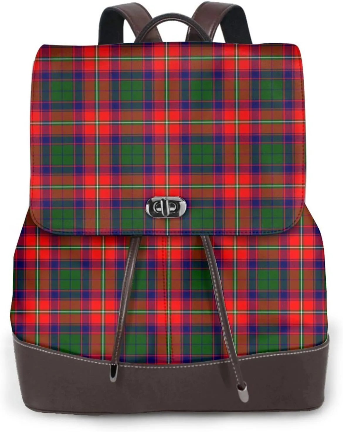 Retro Leather Shoulder Bag Roxburgh District Tartan Backpack Practical Daypack Purse for Women Ladies