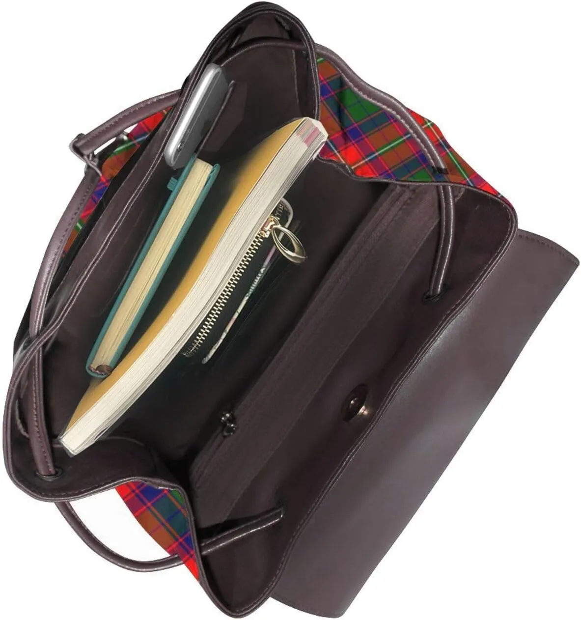 Retro Leather Shoulder Bag Roxburgh District Tartan Backpack Practical Daypack Purse for Women Ladies