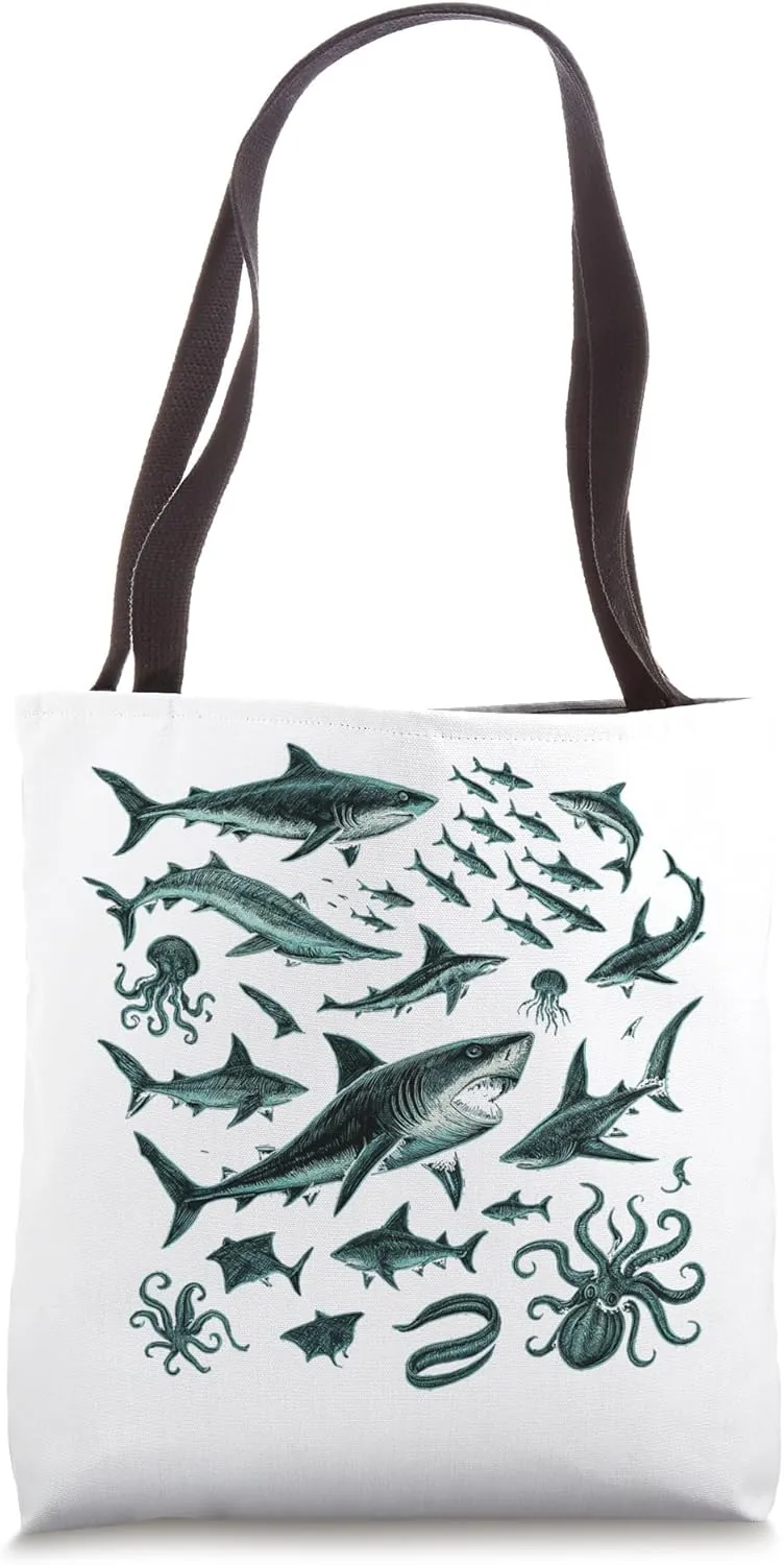 Retro Shark Species - Wildlife Sea Lover Marine Biology Tote Bag