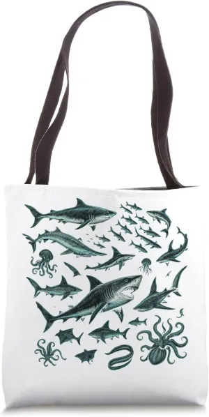 Retro Shark Species - Wildlife Sea Lover Marine Biology Tote Bag