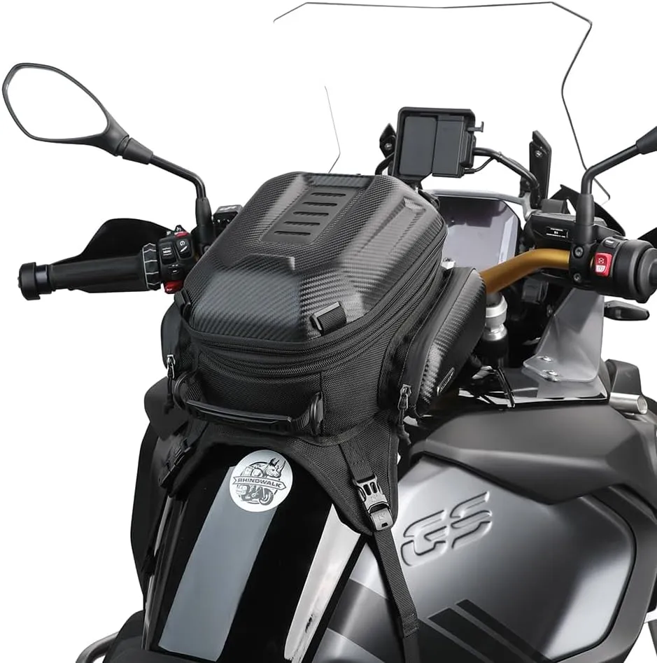 Rhinowalk Motorcycle Tank Bag, 15-18L Expandable Motorcycle Storage, Waterproof All Weather-Carbon Fiber Black