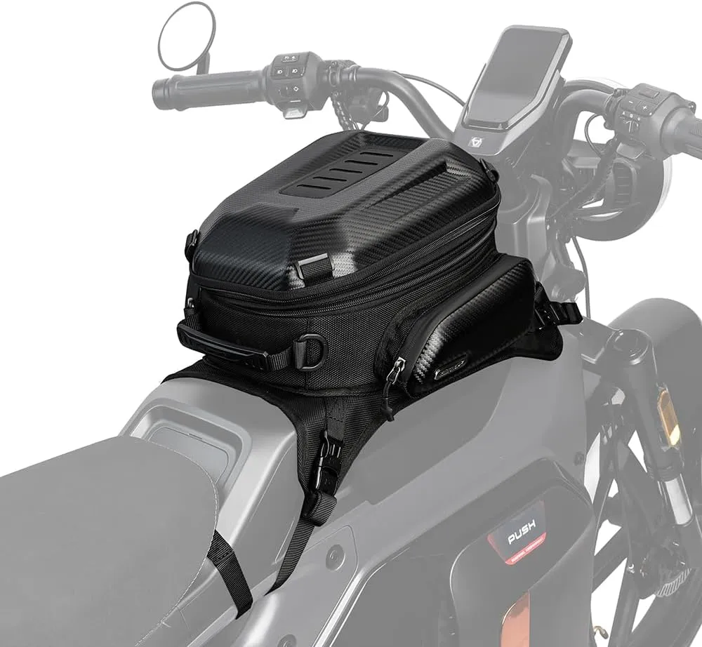 Rhinowalk Motorcycle Tank Bag, 15-18L Expandable Motorcycle Storage, Waterproof All Weather-Carbon Fiber Black
