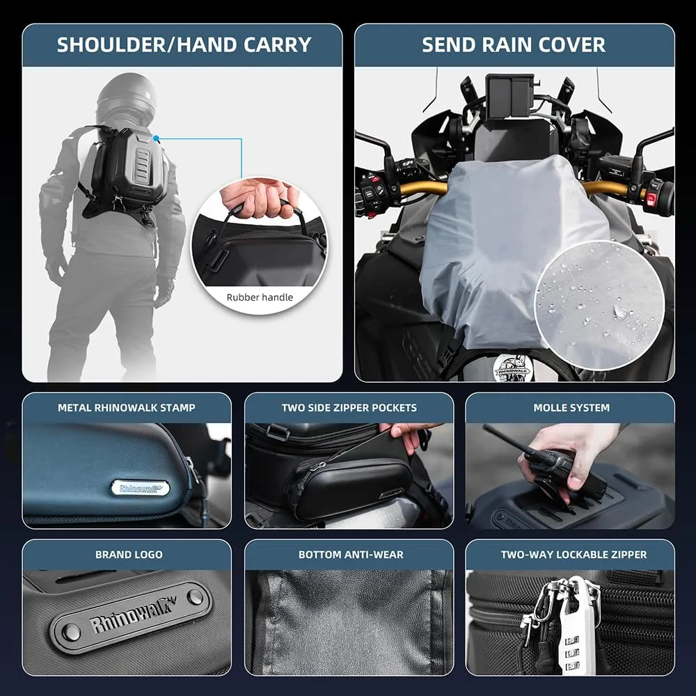 Rhinowalk Motorcycle Tank Bag, 15-18L Expandable Motorcycle Storage, Waterproof All Weather-Carbon Fiber Black