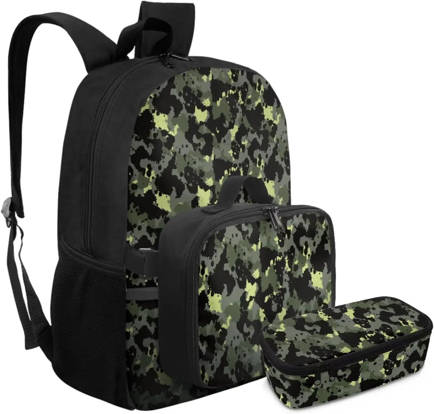 Rnyleeg Camo Primary School Backpack for Boys Three Piece Boys Backpack Set Large Capacity 17 inch School Bags Set with Lunch Box and Pencil Case Casual Packsack