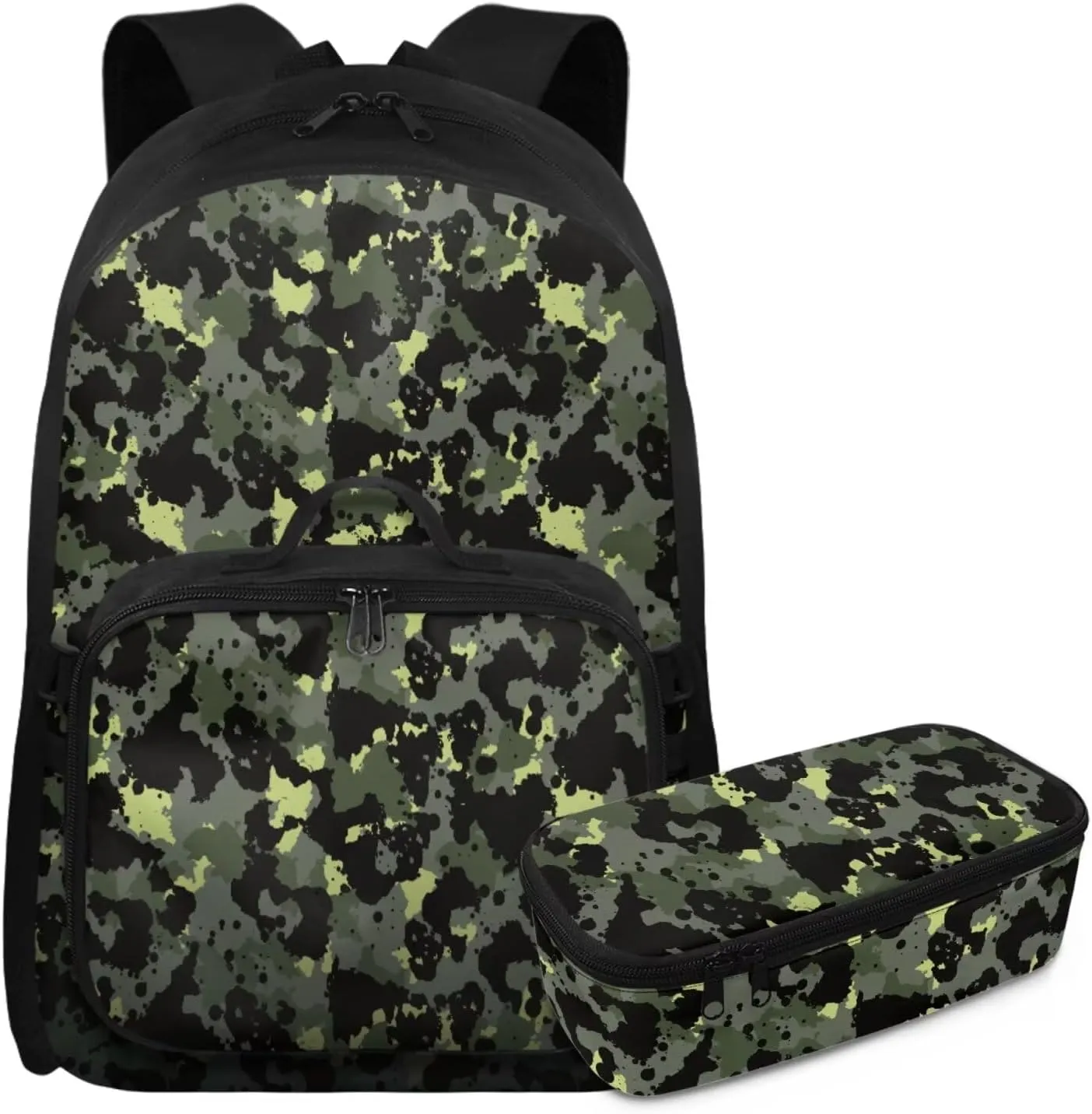 Rnyleeg Camo Primary School Backpack for Boys Three Piece Boys Backpack Set Large Capacity 17 inch School Bags Set with Lunch Box and Pencil Case Casual Packsack