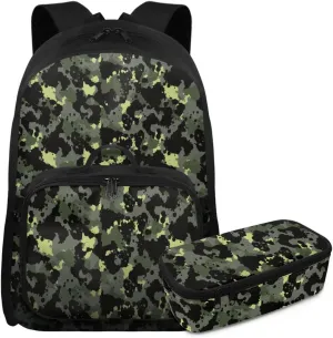 Rnyleeg Camo Primary School Backpack for Boys Three Piece Boys Backpack Set Large Capacity 17 inch School Bags Set with Lunch Box and Pencil Case Casual Packsack