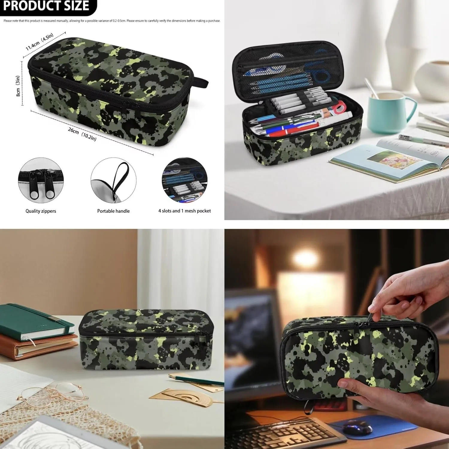 Rnyleeg Camo Primary School Backpack for Boys Three Piece Boys Backpack Set Large Capacity 17 inch School Bags Set with Lunch Box and Pencil Case Casual Packsack