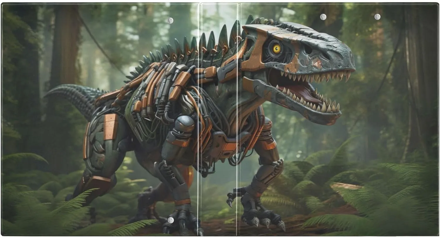 Robot Dinosaur Walking in Jungle Binder Organization with Clipboard Folder for School, Clipboard Binder with Pockets
