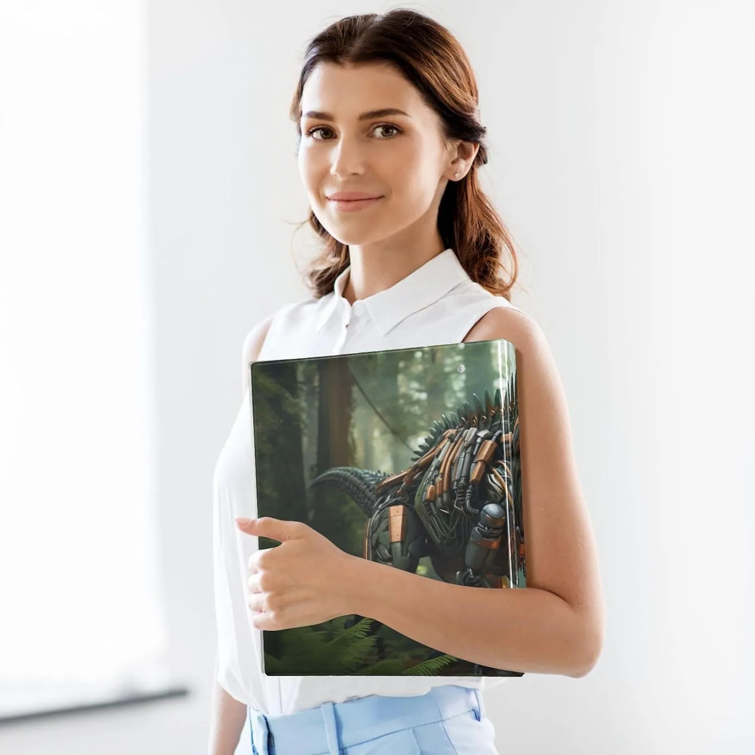 Robot Dinosaur Walking in Jungle Binder Organization with Clipboard Folder for School, Clipboard Binder with Pockets