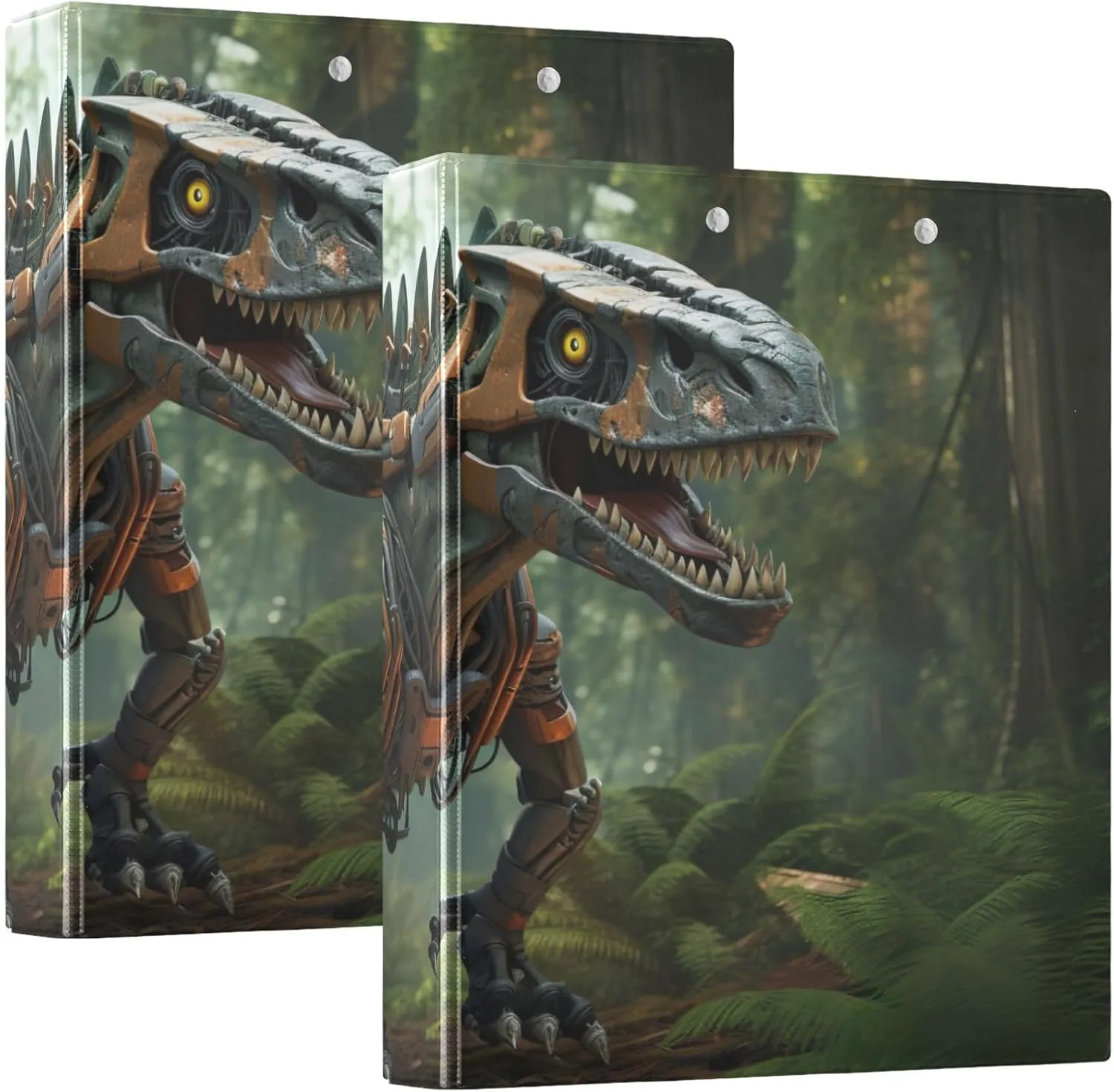 Robot Dinosaur Walking in Jungle Binder Organization with Clipboard Folder for School, Clipboard Binder with Pockets